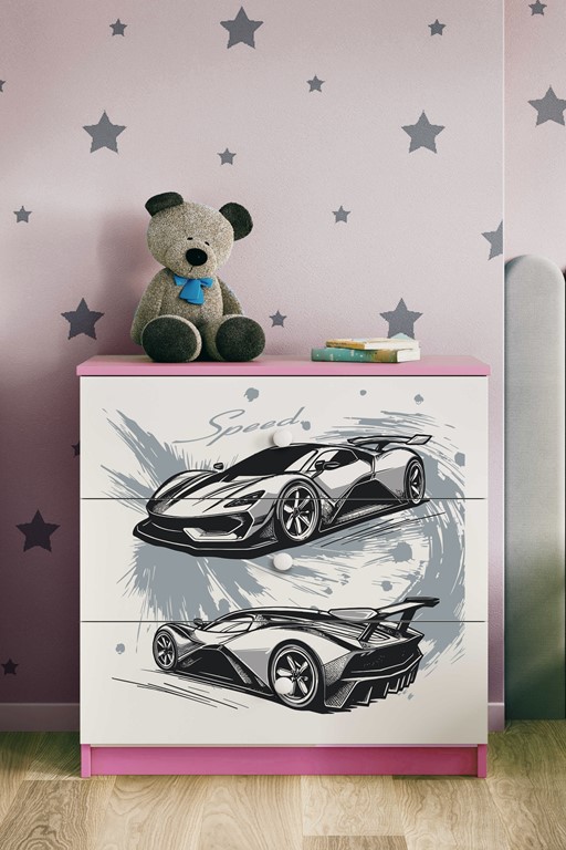 Commode enfant 3 tiroirs avec dessin au choix - Voiture de sport - vue 4