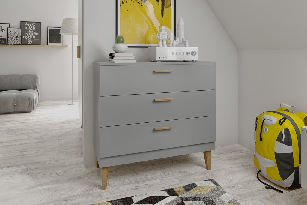 Commode enfant 3 tiroirs sur pieds en bois - vue 5