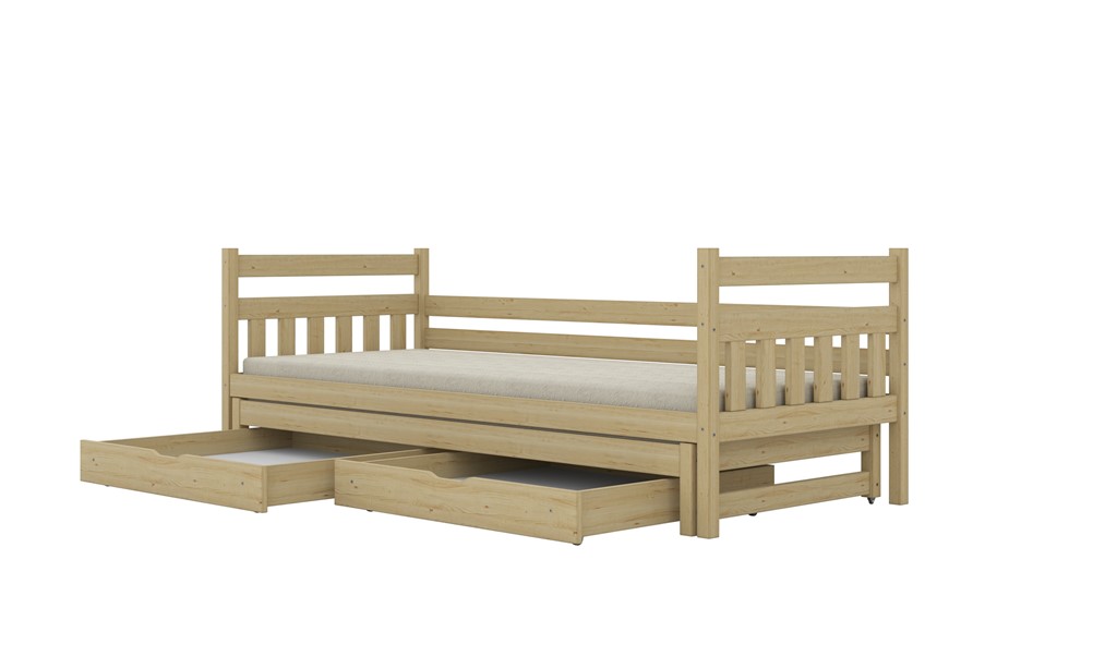 Lit enfant en pin à lattes, rangements ou couchage en option - vue 5