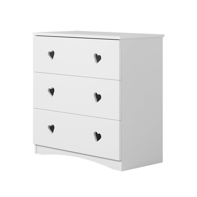 Commode enfant 3 tiroirs à cœurs, largeur 80 cm - vue 1