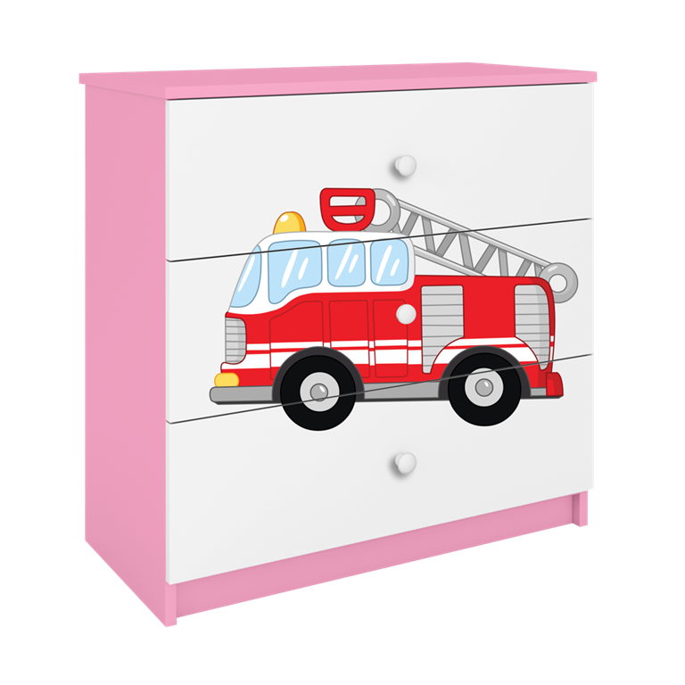 Commode enfant 3 tiroirs avec dessin au choix - Camion pompier - vue 2