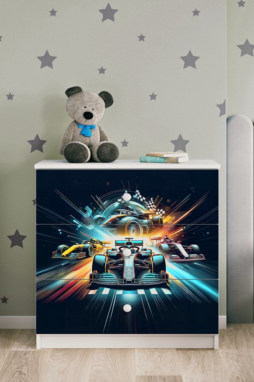 Commode enfant 3 tiroirs avec dessin au choix - Course automobile - vue 4