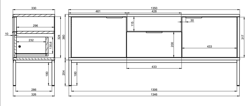 Meuble TV 135 ou 175 cm, finitions au choix - vue 7