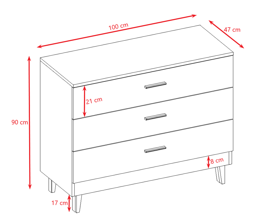 Commode enfant 3 tiroirs sur pieds en bois - vue 7