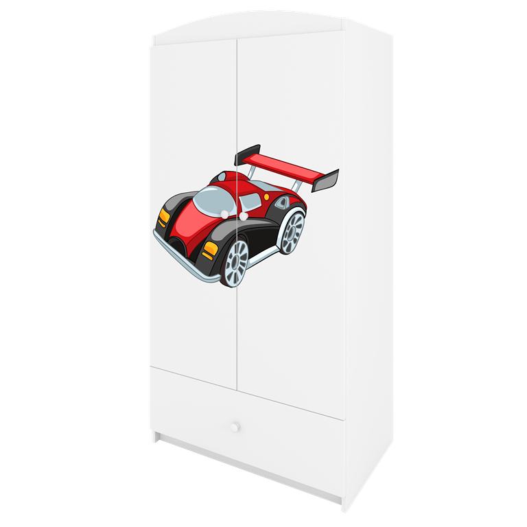 Armoire enfant avec dessin, 2 portes et tiroir - Voiture de course - vue 4