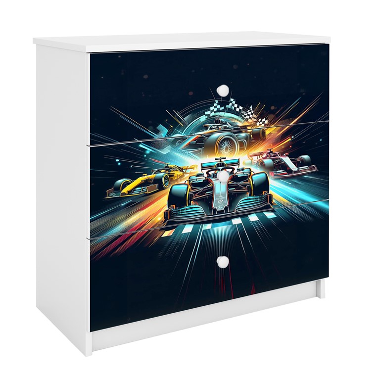 Commode enfant 3 tiroirs avec dessin au choix - Course automobile - vue 3