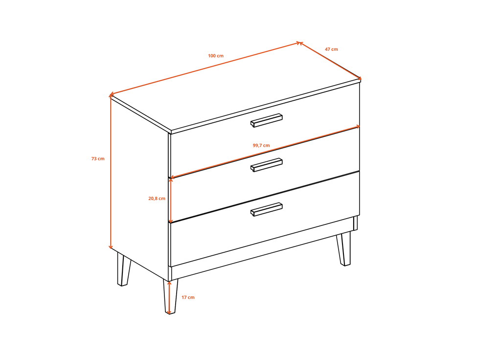 Commode à tiroirs bicolore, largeur 100 cm - vue 9