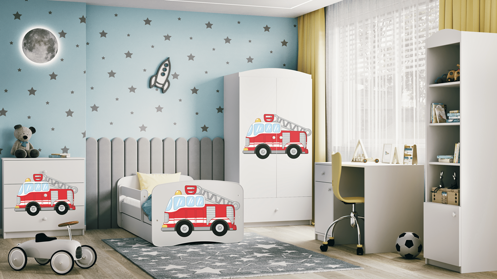 Armoire enfant avec dessin, 2 portes et tiroir - Camion pompier - vue 6